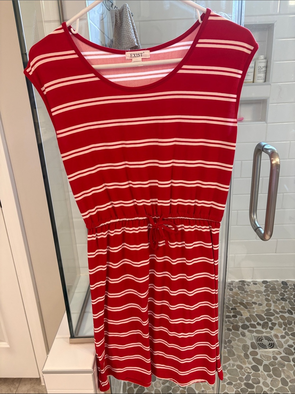 Exist Red and White Striped Drawstring Waist Dress